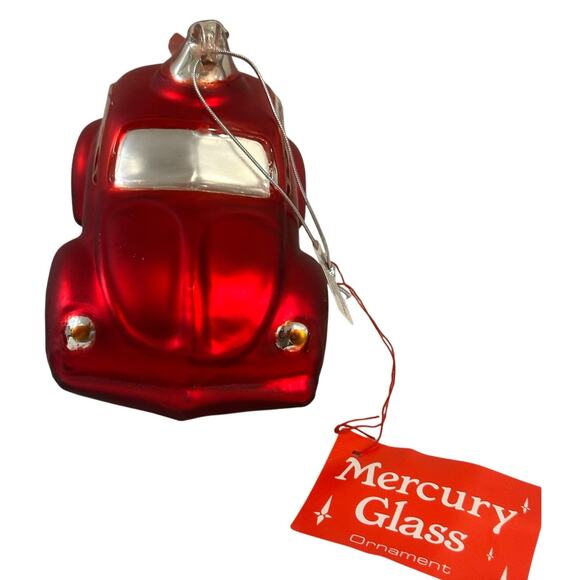 Dept 56 Handblown Mercury Glass Jumbo Christmas 'VW Beetle Wreath' Ornament-NWT - Picture 2 of 6